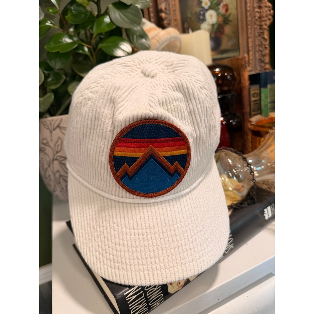 Aviator Nation White Corduroy Mountain Patch Snapback Hat Retro Trucker Cap